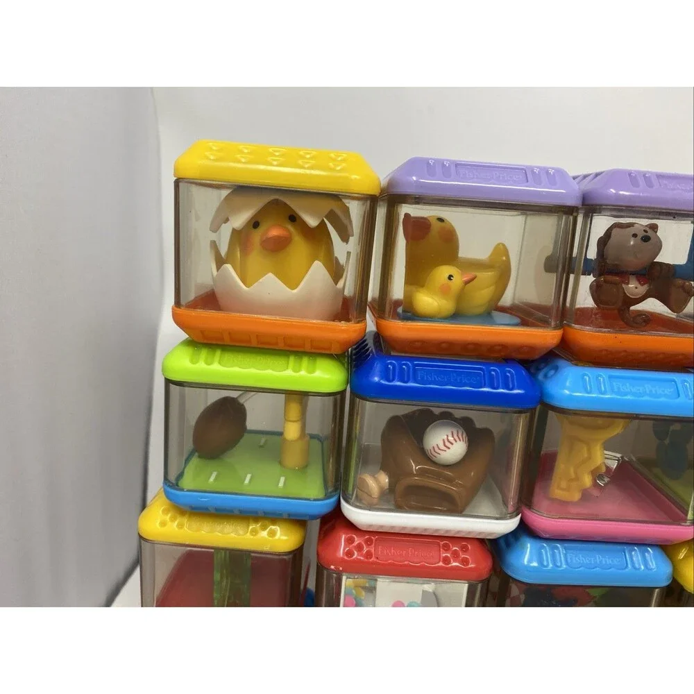 Fisher Price Peek A Boo Building Blocks Animals Sensory Play Toy Set Lot 27